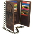 thumbnail image 6 of Biker Skull Chain Wallet RFID Signal Blocking Men's Vintage Leather Long Tri-fold Chain Checkbook Card ID Wallet Skull Brown, 6 of 8