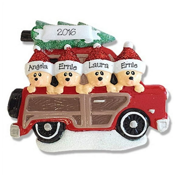 Woody Wagon Family of 4 Personalized Christmas Ornament