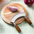 thumbnail image 3 of Salad Chopper With Round Wood Cutting Board - Mezzaluna Knife with Protective Cover and Anti-Slip Handle Stainless Steel Chopper Vegetable Cutter Onion Chopper Mincing Knife Pizza Cutter, 3 of 6