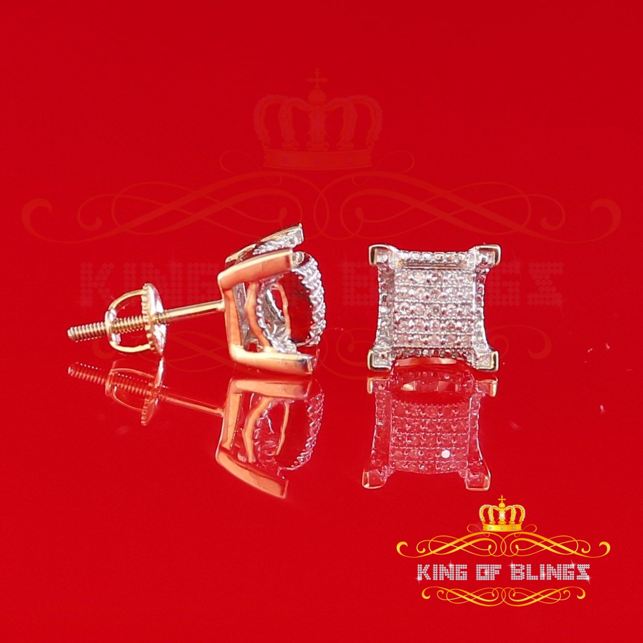 King of Bling's 10K Real Yellow Gold with 0.15CT Real Diamond Men's/Women's stud Square Earrings