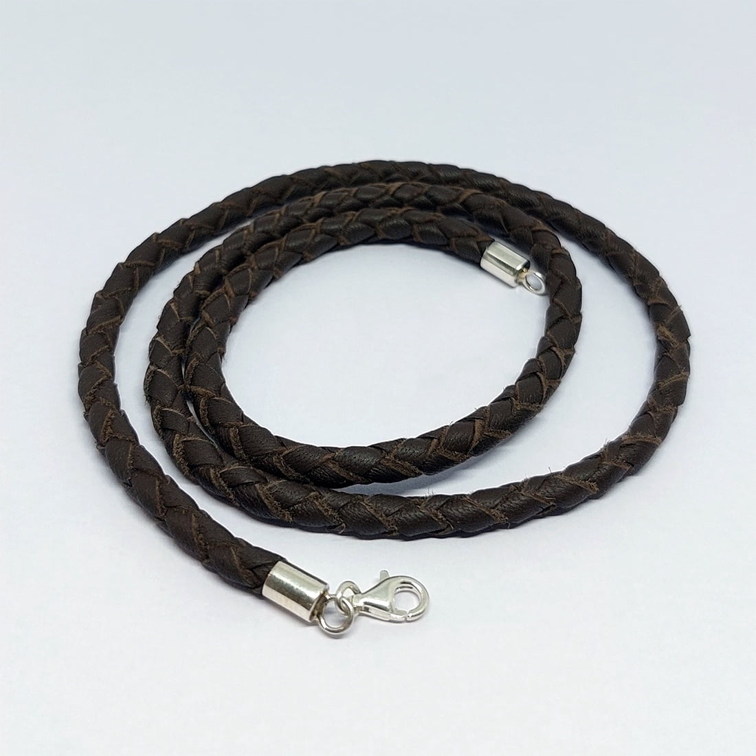 Tibetan Silver Leather Cord Necklace with 925 Sterling Silver Lobster Clasp Handmade Unisex Jewelry