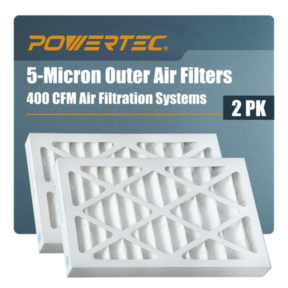 POWERTEC 2PK 5 Micron Outer Filters for WEN 3410/ POWEREC AF4000, AF4001 Air Filtration Systems Woodworking for Workshop & Garage, Replacement for WEN 90243-027-2 Woodworking Air Filters , 75040