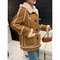 thumbnail image 4 of Chaqueta de piel de cordero auténtica para mujer, moda de doble cara, abrigos de piel de oveja merino de lujo de longitud media con capucha, 4 of 5