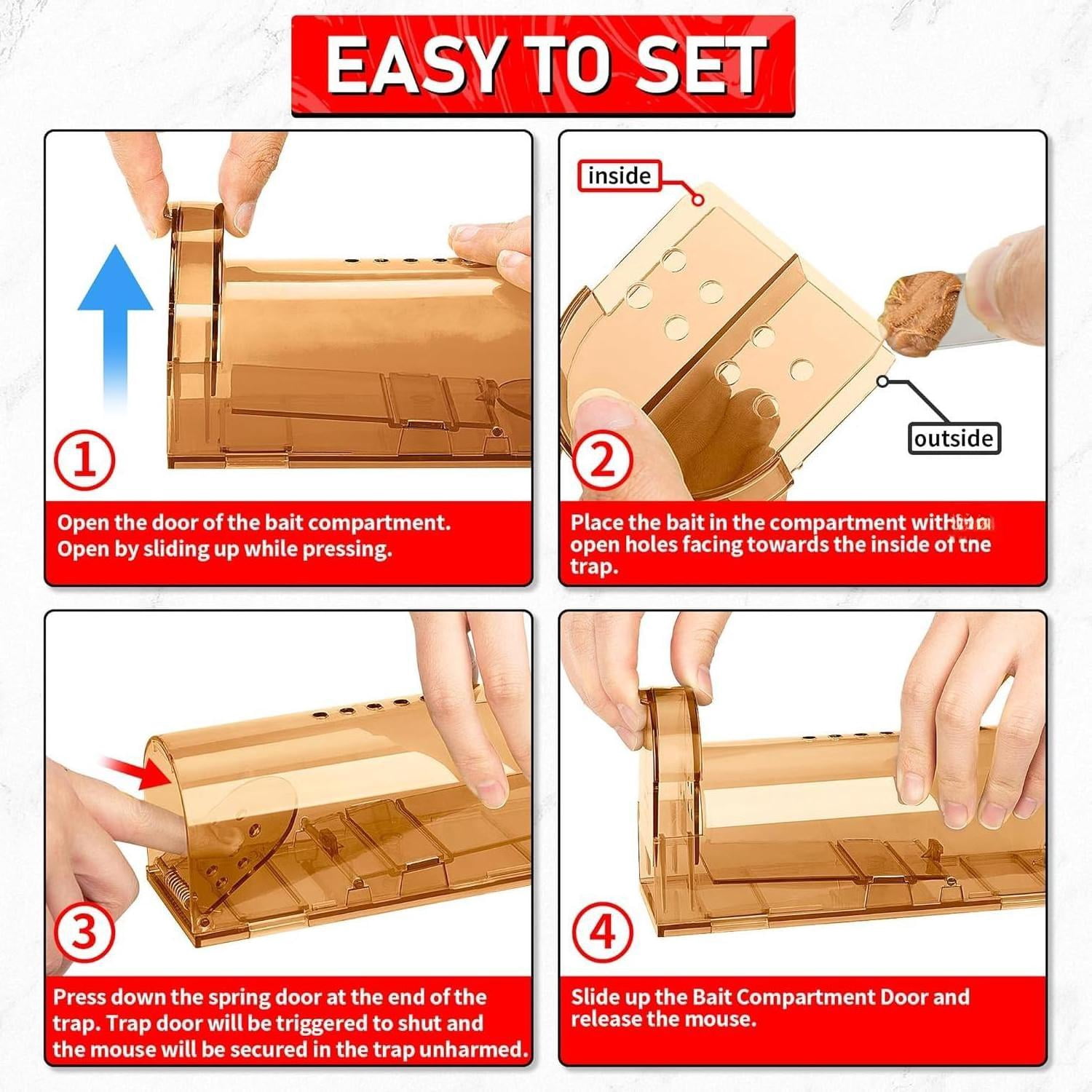 Humane Mouse Traps 6 Pack  No Touch Catch And Release Live Rodent Reusable With Cleaning Brush Pet Safe Indoor Outdoor Control For Mice Rats Chipmunks Voles Brown