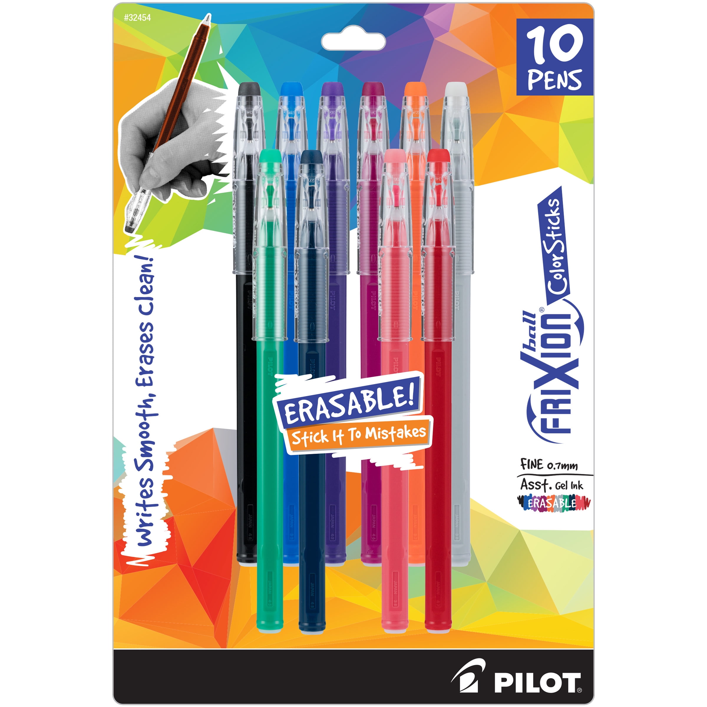 Assorted Color Inks, 31569 PILOT FriXion Ball Erasable & Refillable Gel Ink Stick Pens Fine Point 2 Pack of 8