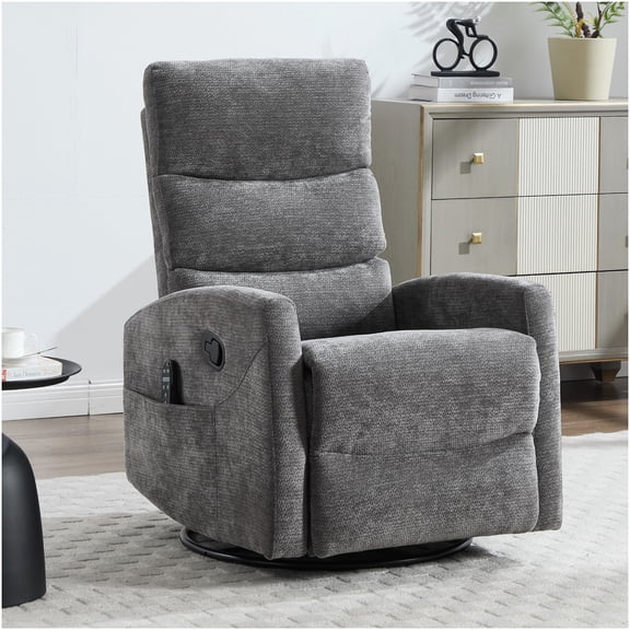 Grey Fabric Power Lift Recliner Chair with Heat Massage, Swivel Rocker for Living Room