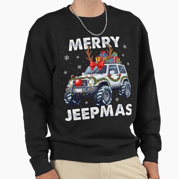 Merry Jeepmas Off Road Christmas Scene Graphic Unisex Sweatshirt Funny Retro Car Art G15506, Up to Size 5XL