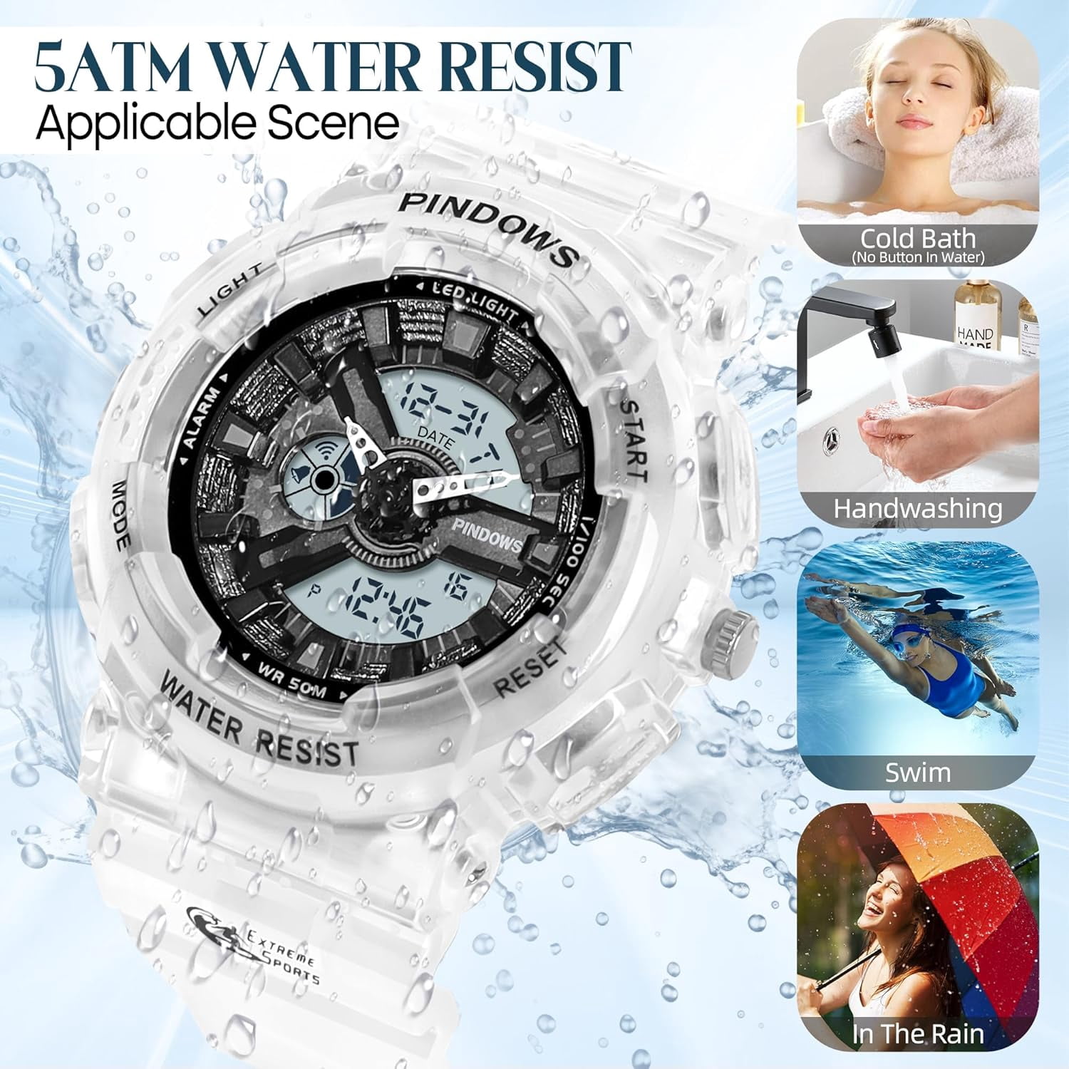 Women Watch for Women Teenagers Watch Outdoor Waterproof Digital Sports Analog Watches for Ladies Students with Stopwatch Alarm Countdown Dual Display 7 Color LED Backlight