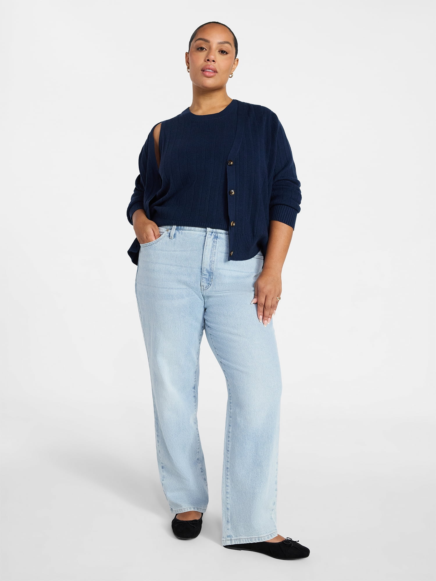 Terra & Sky Women's Plus Size Ribbed Tank Top and Cardigan Set, 2-Piece, Sizes 0X-5X