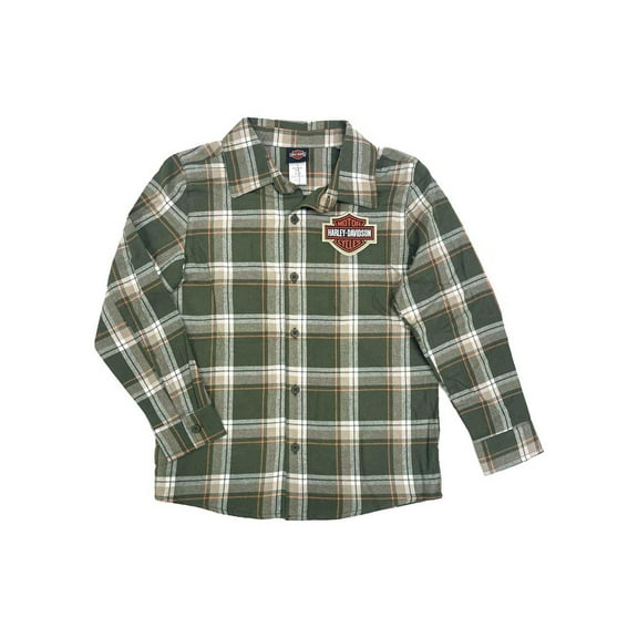Harley-Davidson Little Boys' Bar & Shield Brushed Plaid Long Sleeve Shirt (4/5), Harley Davidson