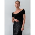 thumbnail image 6 of Women Twist Knot Front Off the Shoulder Tank Tops Cap Sleeve Shirts Slim Fitted, 6 of 10