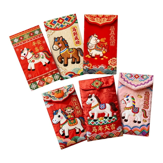 Ensemble d'Enveloppes Rouges Année Chinoise Papier d'Emballage Imitation Exquis Design Brodé Plat pour Célébrations Festives Mariage et Fête d'Anniversaire
