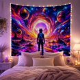 thumbnail image 2 of Moon Stars Astronaut with Reflective Spacesuit Viewed Behind, Mystical Fantasy for Space Lovers, Galaxy Room Decor, Graduation Gift, Tapestry Wall Hanging for Bedroom and Dorm, 2 of 7