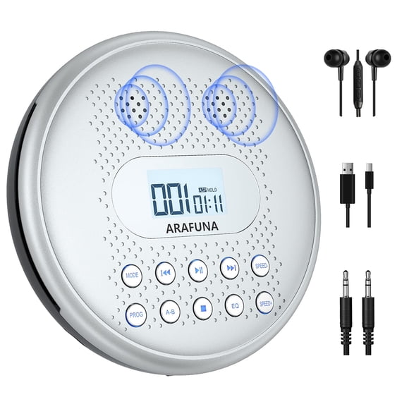 Reproductor de CD portátil ARAFUNA CD5189 con altavoz, recargable