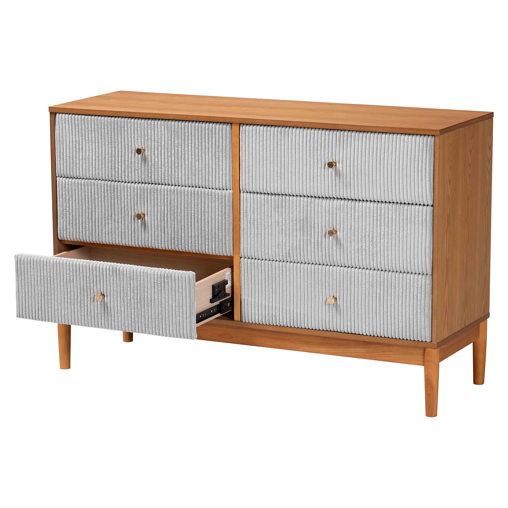 Baxton Studio Taylin Mid-Century Dresser, 6-Drawer, Grey