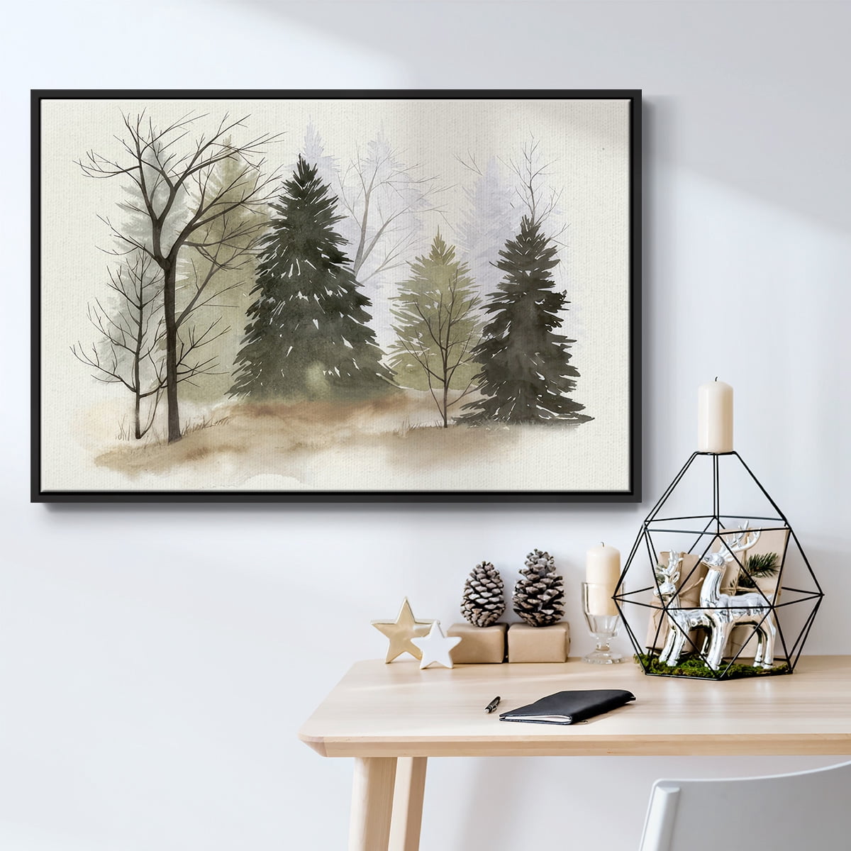 In the Mist II - Framed Gallery Wrapped Holiday Canvas - 17 x 25 - Black Frame