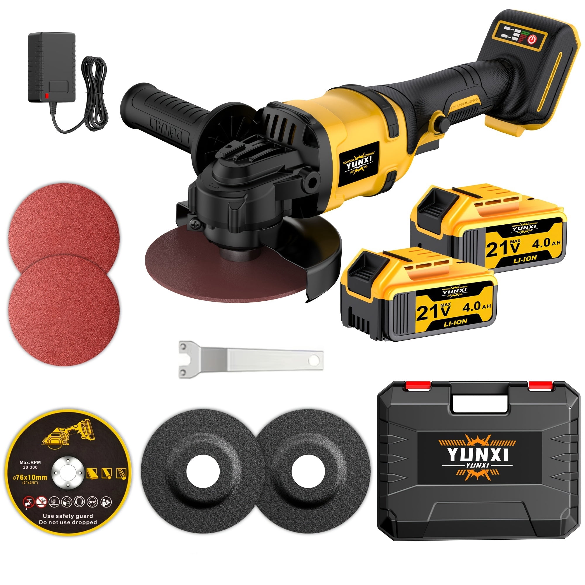 Cordless Angle Grinder Kit, 21V Rechargeable Lithium-Ion Power Tool for Cutting, Grinding, and Polishing with Accessories