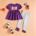 thumbnail image 4 of Bobifish Girls Outfit Sets Halloween Cartoon Print Short Sleeve Top Plaid Pants Sets Bow Detail Casual Daily Clothing Sets, 4 of 9