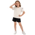 thumbnail image 4 of Zpanxa T-Shirts pour Filles Couleur Unie Bordure Festonnée Manches Courtes Col Rond Coton Haut Décontracté 2 Ans, 4 of 7