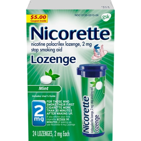 Nicorette Nicotine Uncoated Lozenge to Stop Smoking, 2mg, Mint Flavor - 24 Count