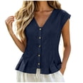 thumbnail image 3 of GERsome Women's Tank Tops V-Neck Pleated Button Down Sleeveless Loose Fit T-Shirts for Summer Casual Navy Size S, 3 of 8