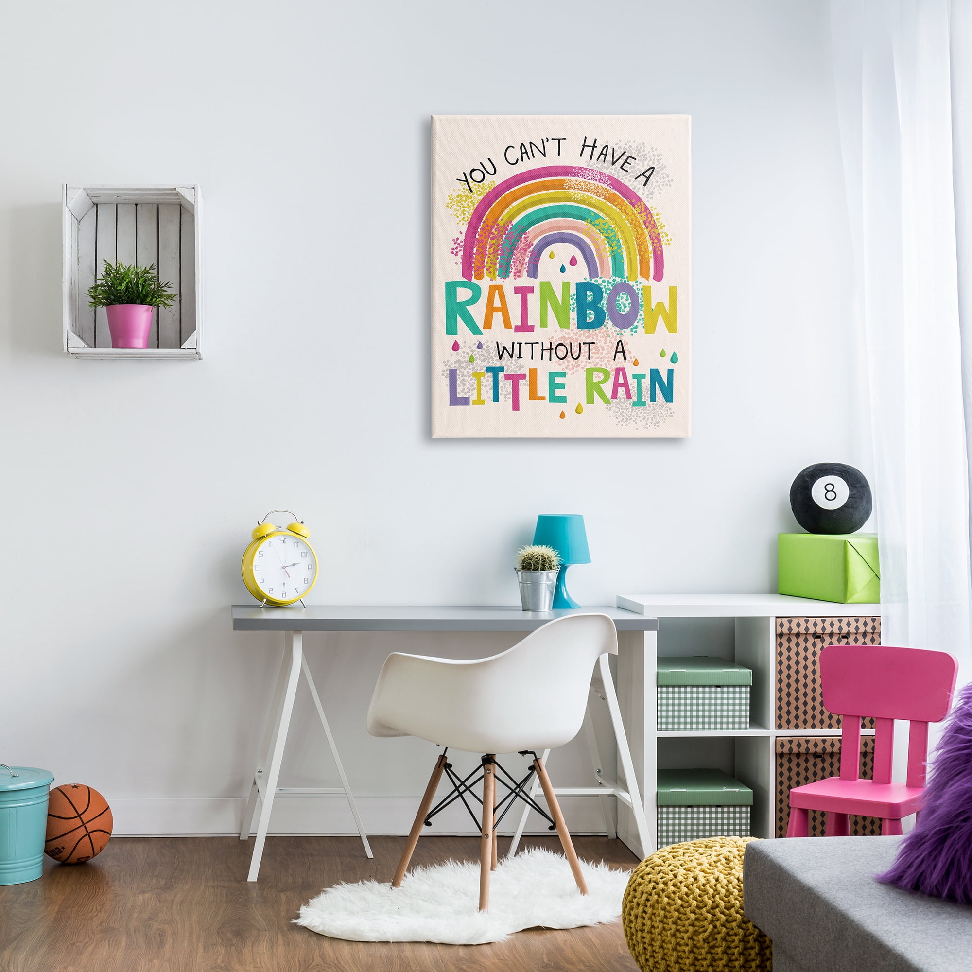 Stupell Industries Can't Have Rainbow Without Rain Phrase Inspirational Kids, 30 x 40, Design by Lisa Perry Whitebutton