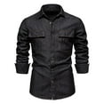 thumbnail image 2 of Kakii Mens Denim Shirt Long Sleeve Slim Fit Jean Shirt for Men Button Down Causal Striped Denim Shirts, 2 of 9