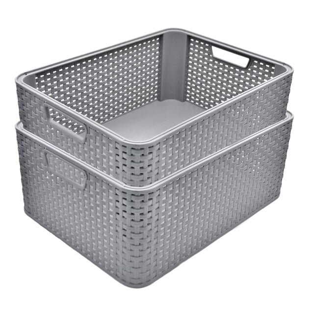 Paquete De 2 Cajas Organizadoras Duras Tipo Rattan Gris