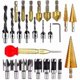 thumbnail image 1 of 26 woodworking drill tools, including 6 countersink bits, 7 three-point drill bits with L-wrench, 8 wood plug cutters, 3-step drill bits, and automati, 1 of 5