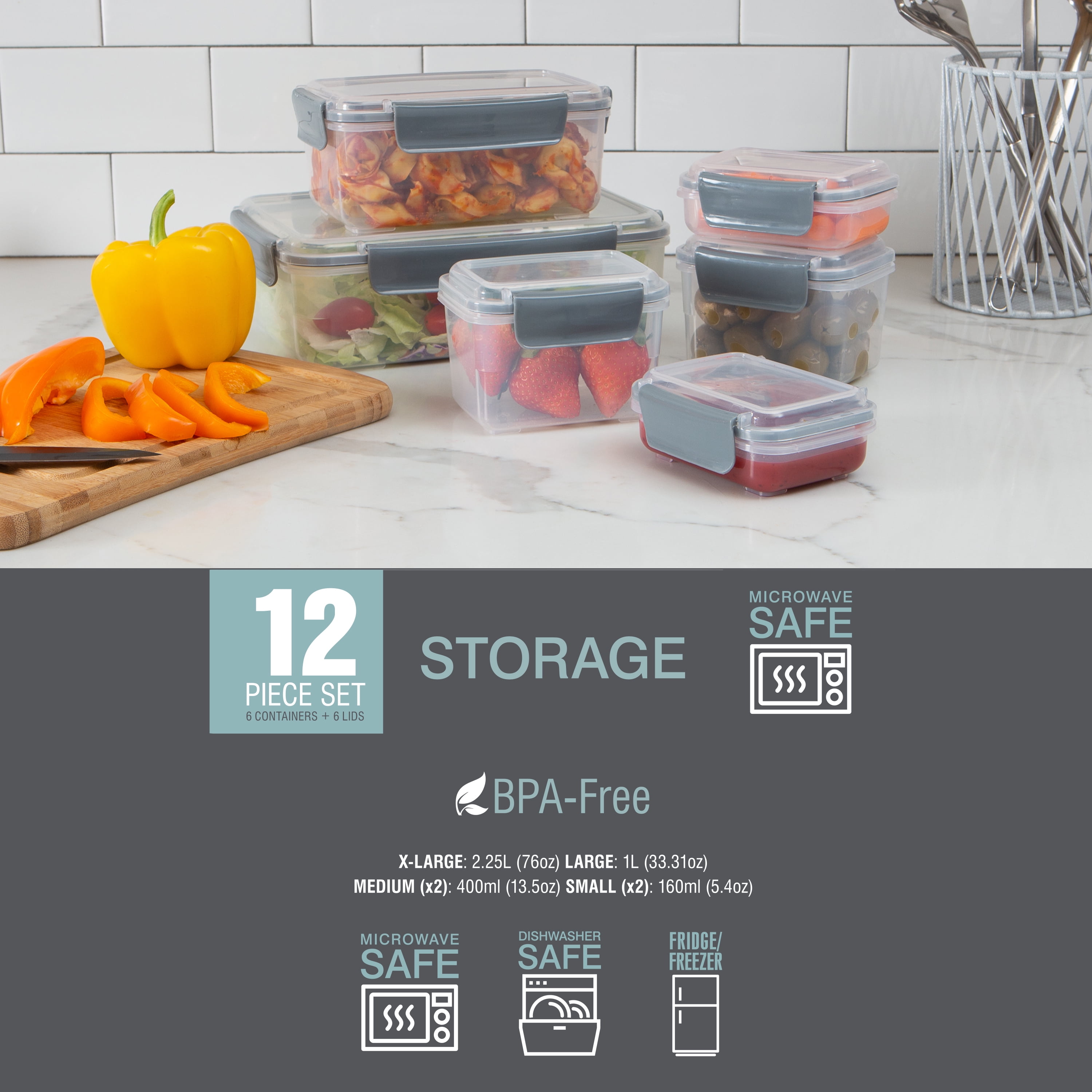 at Home Bistro 12-Piece Airtight Food Storage Container Set, White