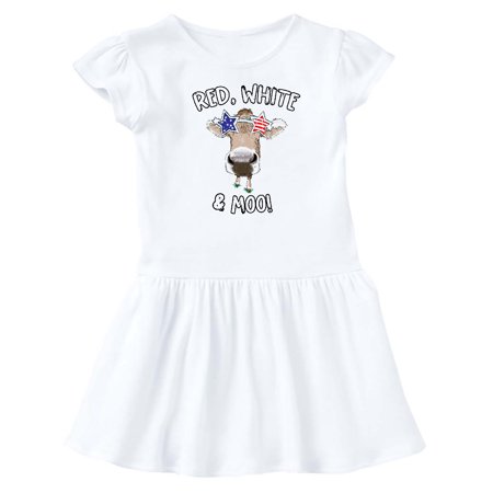 

Inktastic 4th of July Red White & Moo Patriotic Cow in Shades Gift Baby Girl Dress