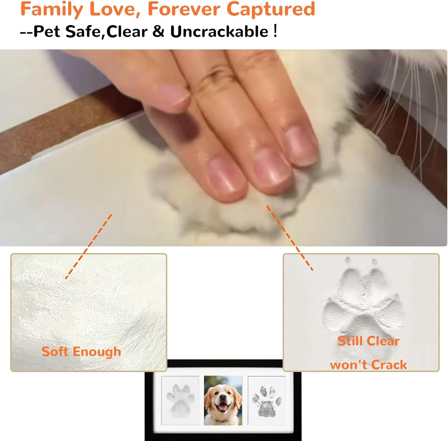 SONGAUN Paw Print Frame Kit for Dogs and Cat, Dog Paw Print Kit with Soft Paw Print Clay&Clean Touch Ink Pad, Wooden Display Frame & Customization Tools, DIY Impression Kit for Dogs Cats Lovers