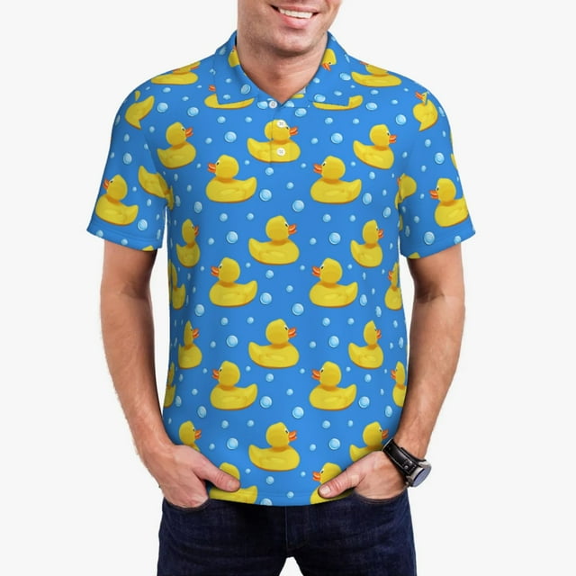 Balery Cute Yellow Rubber Ducks Camisa Polo de Hombre con Estampado, de Manga Corta y Tejido Medio, Camisa Tipo Golf Polo-XX-Large