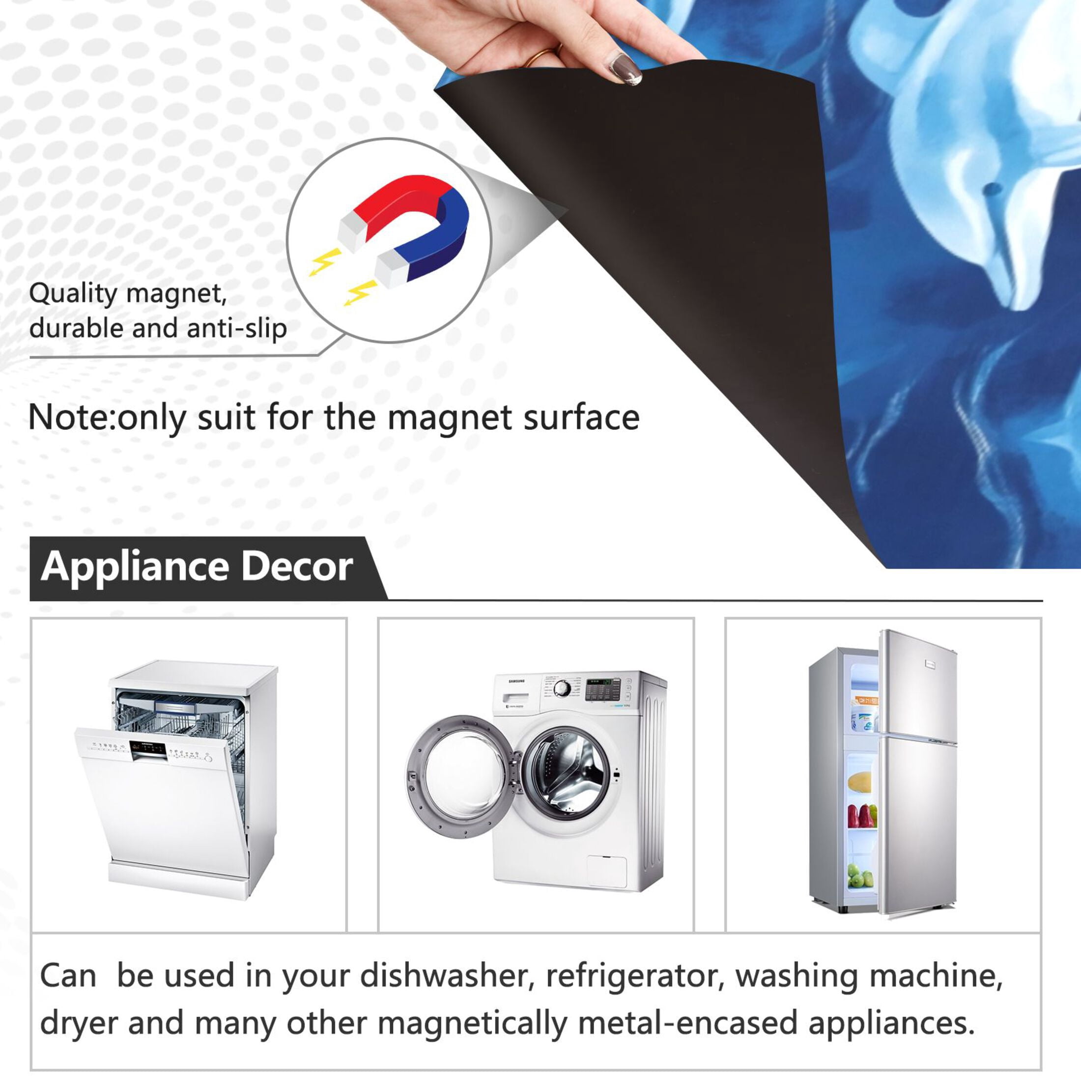 Dishwasher Magnetic Sticker 23x26 Inch Refrigerator Magnetic Sticker Washing Machine Magnetic Sticker Kitchen Panel Magnetic Sticker Home Decor Blue Dolphin Cute