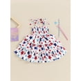 thumbnail image 5 of Aojekbee Baby Girl's 4th of July Dress Star Print Shirred Neck Tie-Up Spaghetti Strap Layered Dress Toddler Summer Clothes, 5 of 10