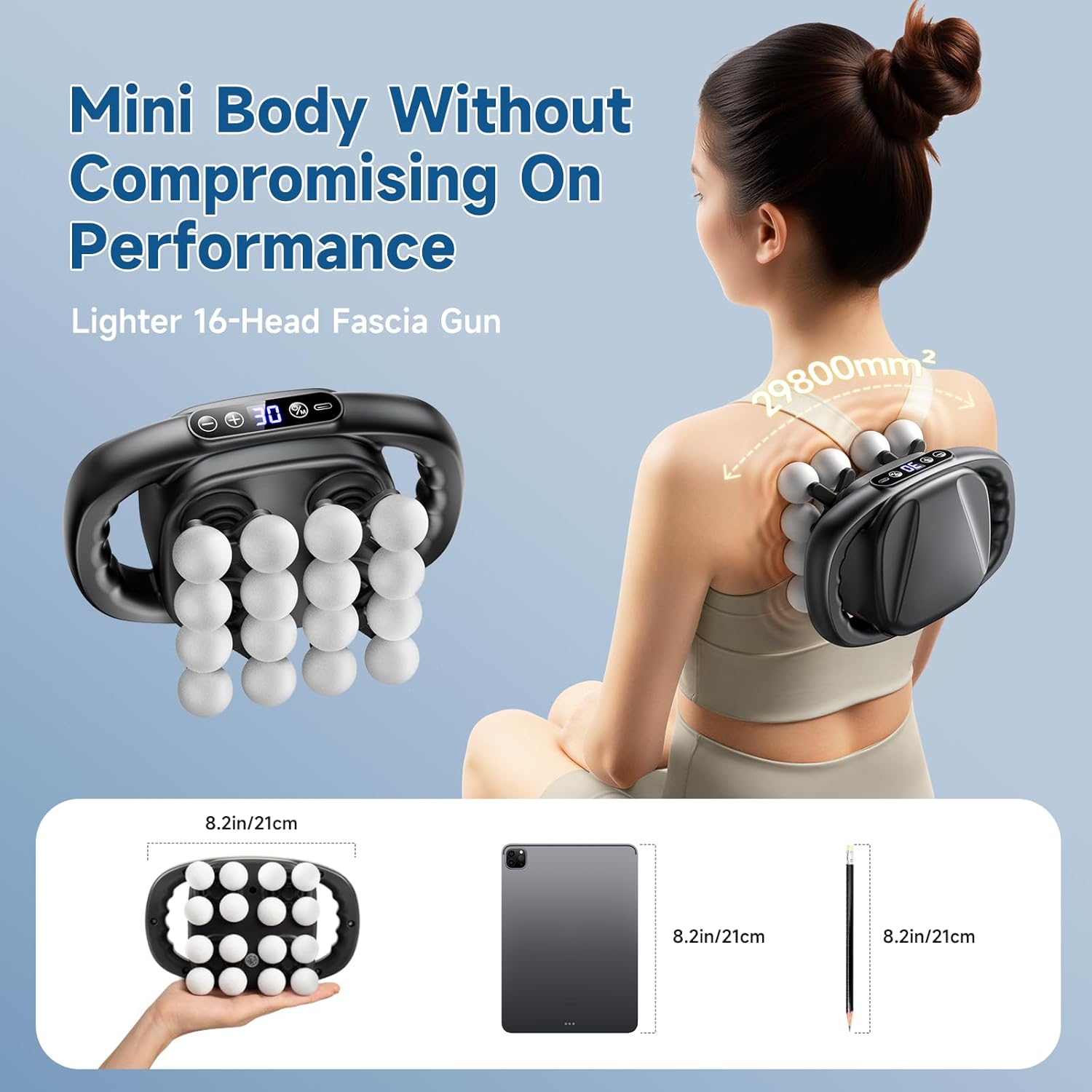 SLUMLOVE 16-Head Massage Gun, Deep Tissue Muscle Massager with 3 Modes & 30 Intensity Levels, Percussion Massage Gun for Back, Neck, Shoulders, Legs and Body Pain Relief
