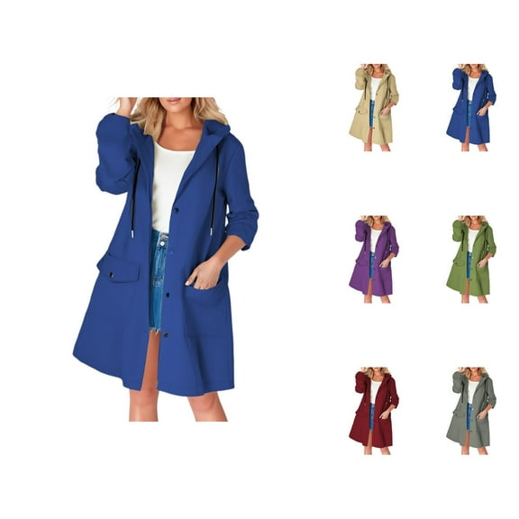 Long Windbreaker Jacket Women 2025 Long Sleeve Outdoor Zip Up Hooded Jackets with Pockets Coat Outerwear