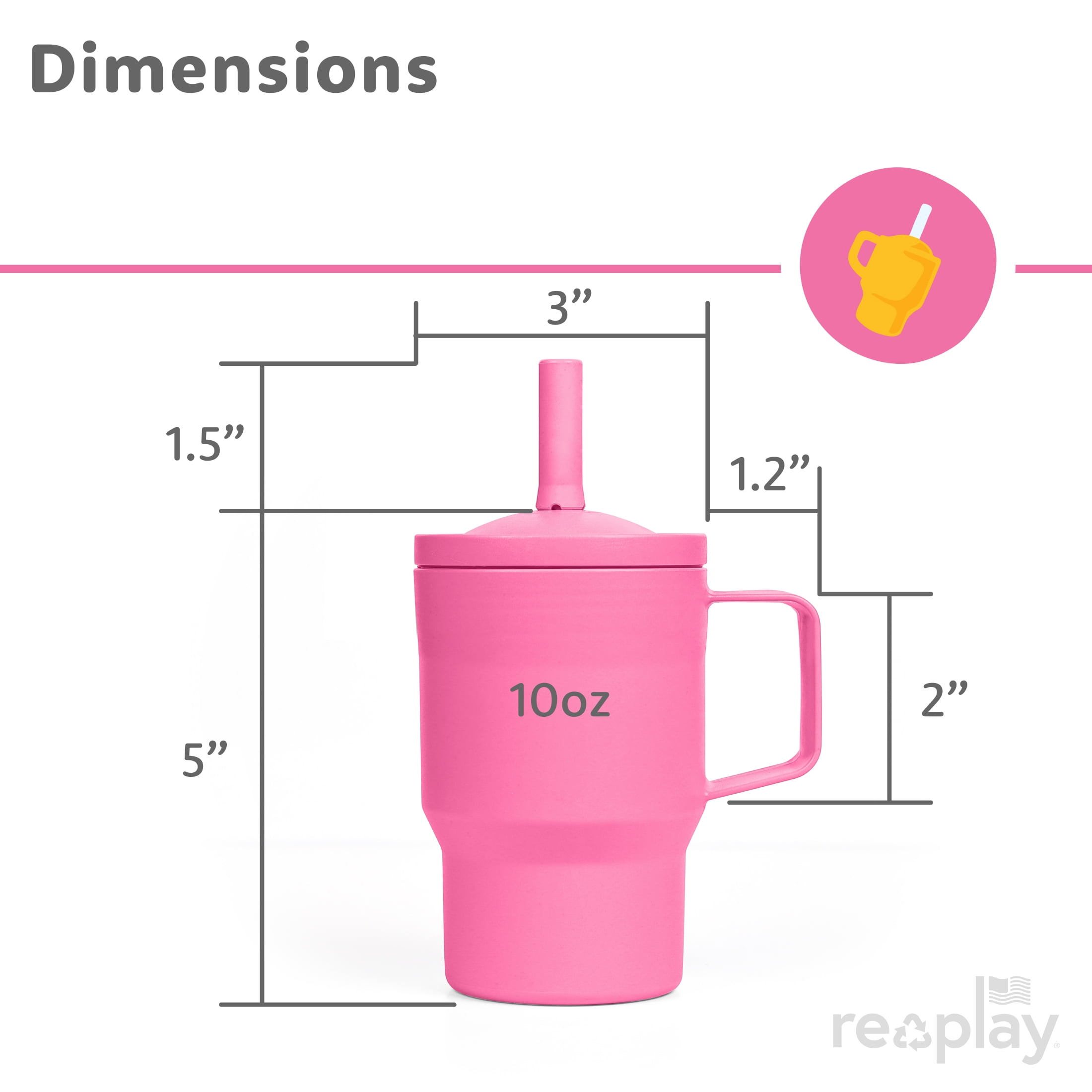 Re-Play 10 oz Toddler Tumbler 2-Pack – No-Spill Straw Cups, Dishwasher Safe, Pink/Lime Green