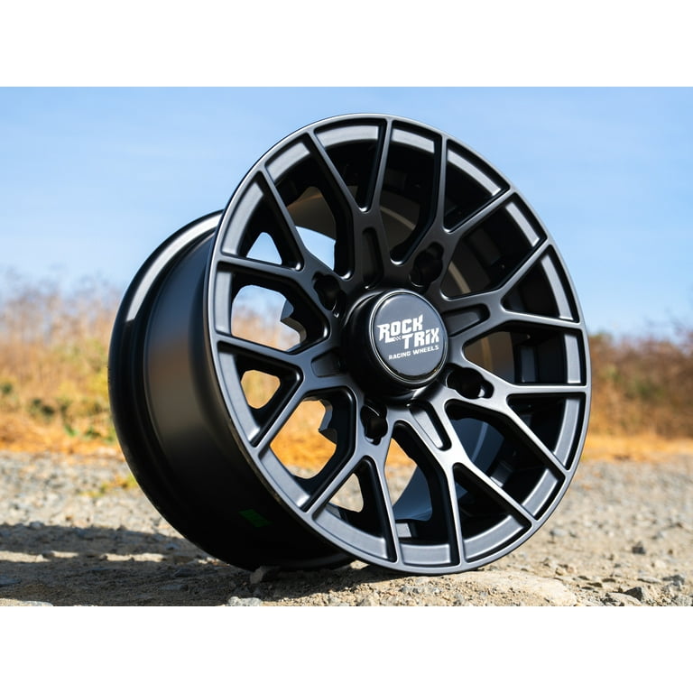 4 RockTrix RT104 12x7 ATV Wheels - 4x156 Bolt Pattern, 4+3 Offset, Matte Black