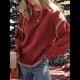 thumbnail image 5 of Suéteres para Mujer, Cuello Redondo Liso, Corte Holgado, Larga, Punto en Contraste, Jersey, Tops Rojo Ladrillo L, 5 of 10