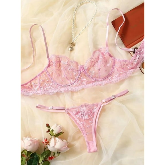 Pink Lingerie Set Embroidered