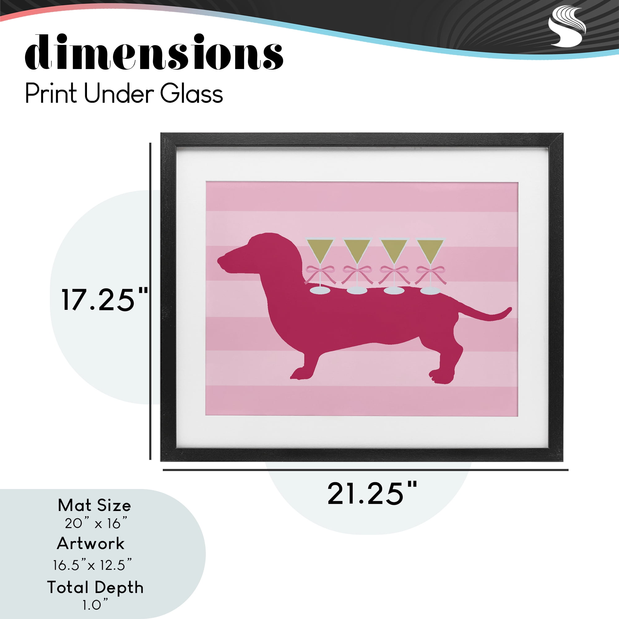 Stupell Industries Pink Dachshund With Martinis Black Framed Print Under Glass, design by Lil' Rue