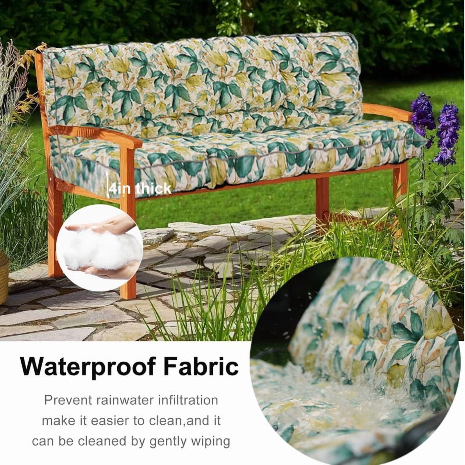 Outdoor Porch Swing Cushions, 4" thick patio swing cushions 3 Seater for outdoor furniture, Waterproof Bench Replacement Cushion with Ties(Clover-63×40in)