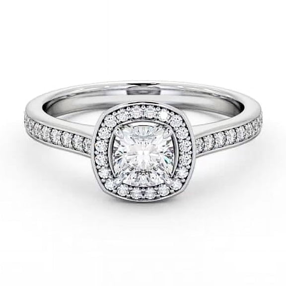 Dash Jewel 1.8 Ct Cushion Cut Diamond Ring  Halo Cathedral Shank Lab Created Engagement Jewelry  14K White Gold Plated Ring  Birthday Gift for Her