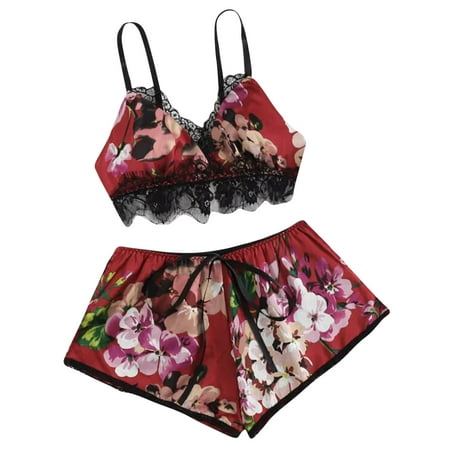 

Summer Hot Savings! ITSUN Sexy Pajama Set for Women Lace Lingerie Nightwear Underwear Robe Babydoll Set Loungewear Red L