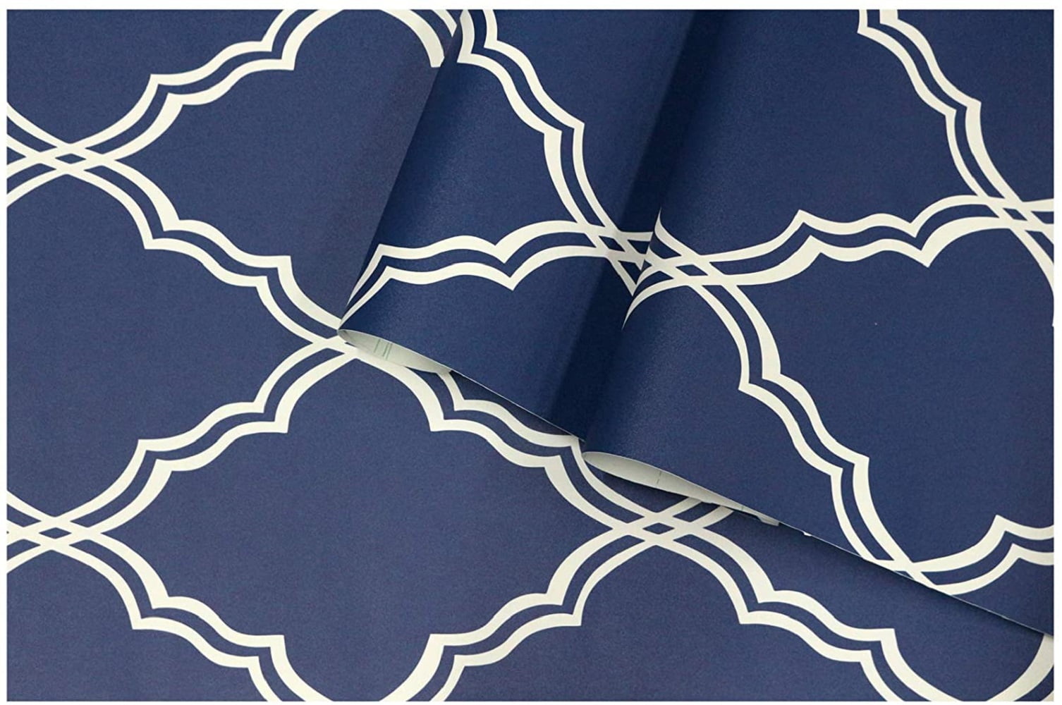 Geometric Peel and Stick Wallpaper Trellies Classical Removable Navy/White Mural Home Wall Decor 17.7in x 9.8ft