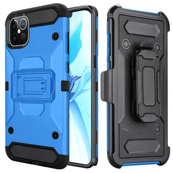 Apple iPhone 12 Pro Max Phone Case Hybrid Swivel Belt Clip Holster Kickstand Heavy Duty Bumper Armor Rugged Cover for iPhone 12 Pro Max /6.7" ,by Xcell [Blue]