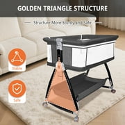 Baby Bassinet, HDJ Baby Bedside Sleeper Bassinet with Storage Basket for Infant, Bedside Crib for 0-6 Months, Dark Gray