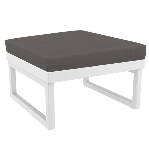 Luxury Commercial Living 25.5" White Square Ottoman with Sunbrella Charcoal Cushion