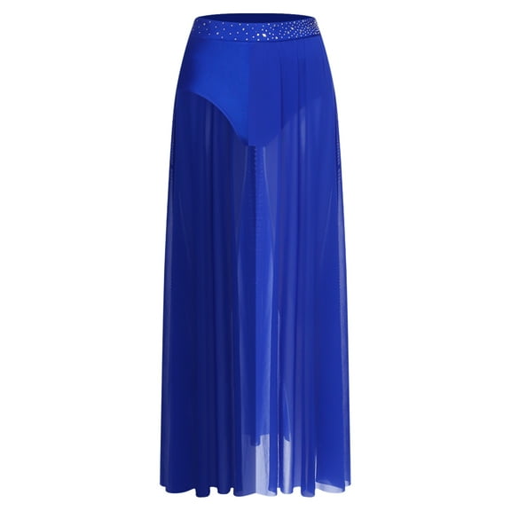 Zaldita Women's Lyrical Dance Skirt Chiffon Long Swing Sheer Skirts for Modern Ballet Performance Royal Blue L